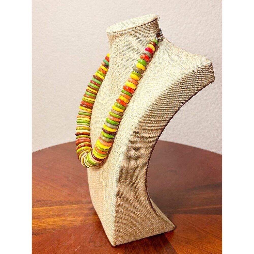 Multi Color Magnesite Graduated Rondelle Disc Bead Necklace - Picture 2 of 4